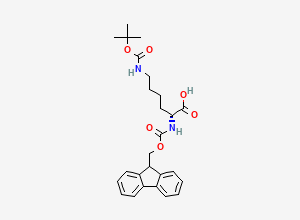 Two-dimensional chemical structure of (2R)-6-(((tert-butoxy)carbonyl)amino)-2-((((9H-fluoren-9-yl)methoxy)carbonyl)amino)hexanoic acid