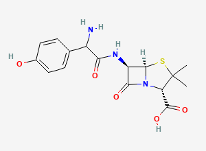 Two-dimensional chemical structure of 4-Thia-1-azabicyclo[3.2.0]heptane-2-carboxylic acid, 6-[[(2R)-2-amino-2-(4-hydroxyphenyl)acetyl]amino]-3,3-dimethyl-7-oxo-, (2S,5R,6R)-
