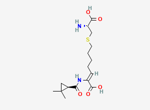 Two-dimensional chemical structure of (Z)-7-(((R)-2-Amino-2-carboxyethyl)thio)-2-((R)-2,2-dimethylcyclopropane-1-carboxamido)hept-2-enoic acid
