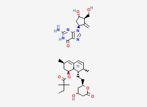 Two-dimensional chemical structure of [(1S,3R,7S,8S,8aR)-8-[2-[(2R,4R)-4-hydroxy-6-oxo-tetrahydropyran-2-yl]ethyl]-3,7-dimethyl-1,2,3,7,8,8a-hexahydronaphthalen-1-yl] 2,2-dimethylbutanoate; 2-amino-9-[(1S,3R,4S)-4-hydroxy-3-(hydroxymethyl)-2-methylene-cyclopentyl]-1H-purin-6-one