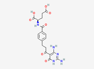 Two-dimensional chemical structure of N-{4-[3-(2,6-Diamino-4-oxo-1,4-dihydropyrimidin-5-yl)-3-oxopropyl]benzoyl}-D-glutamic acid
