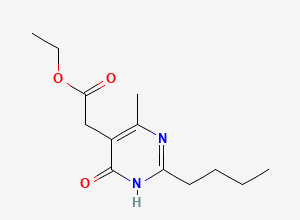 Two-dimensional chemical structure of Ethyl 2-(2-butyl-4-methyl-6-oxo-1,6-dihydropyrimidin-5-yl)acetate, CAS 503155-65-5