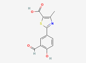 Two-dimensional chemical structure of 2-(3-Formyl-4-hydroxyphenyl)-4-methylthiazole-5-carboxylic acid, CAS 1312815-35-2
