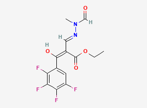 Two-dimensional chemical structure of Ethyl (E)-3-(2-formyl-2-methylhydrazinyl)-2-(2,3,4,5-tetrafluorobenzoyl)acrylate, CAS 100276-64-0
