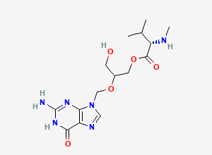 Two-dimensional chemical structure of Valganciclovir Related Compound N / Ganciclovir Mono-N-methyl Valinate, CAS 1401661-95-7