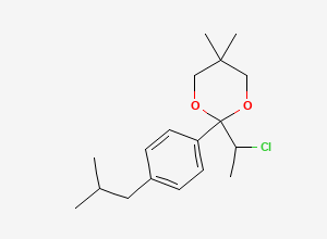 Two-dimensional chemical structure of 2-(1-Chloroethyl)-2-(4-isobutylphenyl)-5,5-dimethyl-1,3-dioxane, CAS 89878-72-8