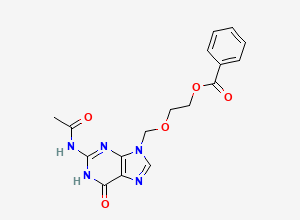 Two-dimensional chemical structure of Acyclovir EP Impurity H/ N2-Acetyl Acyclovir Benzoate, CAS 133186-23-9