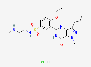 Two-dimensional chemical structure of 3-(4,7-Dihydro-1-methyl-7-oxo-3-propyl-1H-pyrazolo[4,3-d]pyrimidin-5-yl)-4-ethoxy-N-[2-(methylamino)ethyl]benzenesulfonamide Hydrochloride