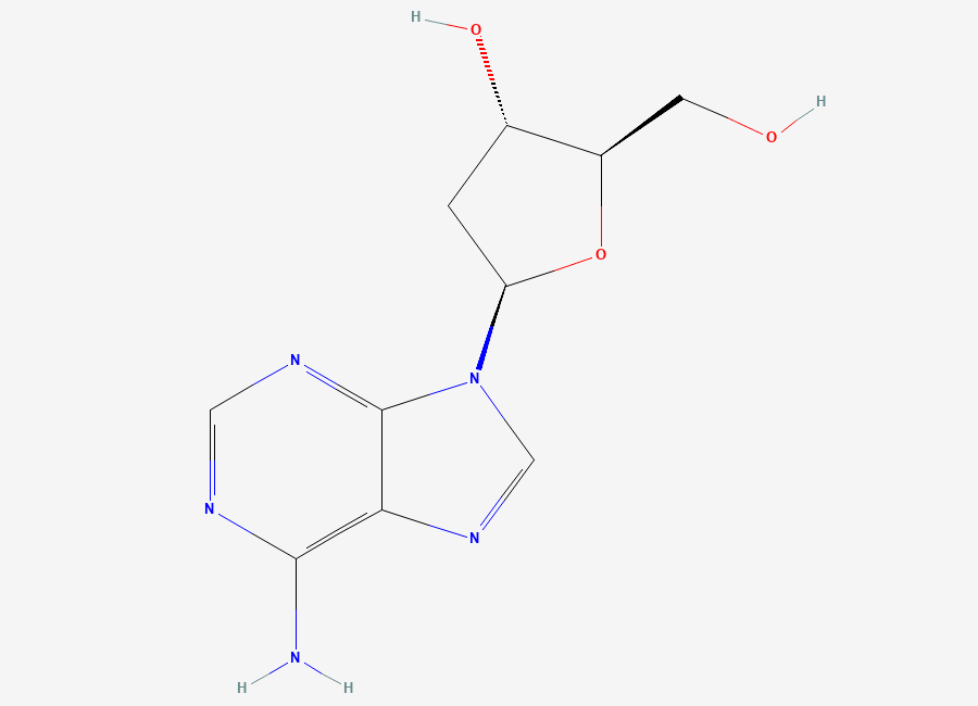 Two-dimensional chemical structure of 2'-Deoxyadenosine, CAS 958-09-8