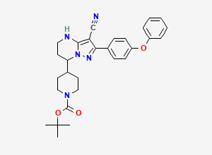 Two-dimensional chemical structure of tert-Butyl 4-(3-cyano-2-(4-phenoxyphenyl)-4,5,6,7-tetrahydropyrazolo[1,5-a]pyrimidin-7-yl)piperidine-1-carboxylate