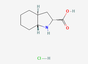 Two-dimensional chemical structure of (2R,3aS,7aR)-2,3,3a,4,5,6,7,7a-octahydro-1H-indole-2-carboxylic acid;hydrochloride