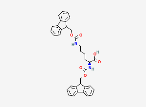 Two-dimensional chemical structure of (2S)-2,6-bis({[(9H-fluoren-9-yl)methoxy]carbonyl}amino)hexanoic acid