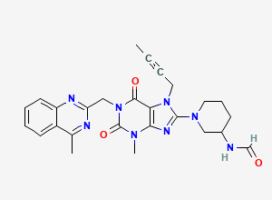 Two-dimensional chemical structure of N-[1-[7-(2-Butyn-1-yl)-2,3,6,7-tetrahydro-3-methyl-1-[(4-methyl-2-quinazolinyl)methyl]-2,6-dioxo-1H-purin-8-yl]-3-piperidinyl]formamide