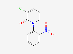 Two-dimensional chemical structure of 3-Chloro-1-(2-nitrophenyl)-5,6-dihydropyridin-2(1H)-one, CAS 2219376-48-2