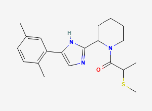 Two-dimensional chemical structure of 1-(2-(4-(2,5-dimethylphenyl)-1H-imidazol-2-yl)piperidin-1-yl)-2-(methylthio)propan-1-one, CAS 2249128-44-5
