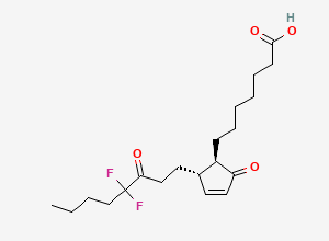 Two-dimensional chemical structure of 7-((1R,2S)-2-(4,4-Difluoro-3-oxooctyl)-5-oxocyclopent-3-en-1-yl)heptanoic acid, CAS 2196182-47-3
