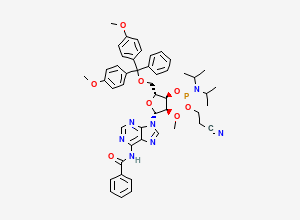 Two-dimensional chemical structure of N-[9-[(2R,3R,4R,5R)-5-[[bis(4-methoxyphenyl)-phenylmethoxy]methyl]-4-[2-cyanoethoxy-[di(propan-2-yl)amino]phosphanyl]oxy-3-methoxyoxolan-2-yl]purin-6-yl]benzamide