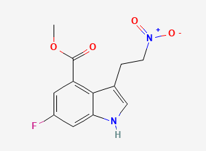 Two-dimensional chemical structure of methyl 6-fluoro-3-(2-nitroethyl)-1H-indole-4-carboxylate, CAS 2304957-86-4