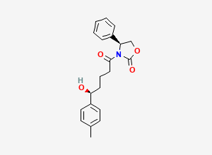 Two-dimensional chemical structure of (S)-3-((S)-5-Hydroxy-5-(p-tolyl)pentanoyl)-4-phenyloxazolidin-2-one