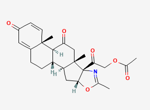 Two-dimensional chemical structure of (16b)-21-(Acetyloxy)-2'-methyl-5'H-Pregna-1,4-dieno[17,16-d]oxazole-3,11,20-trione, CAS 13649-84-8