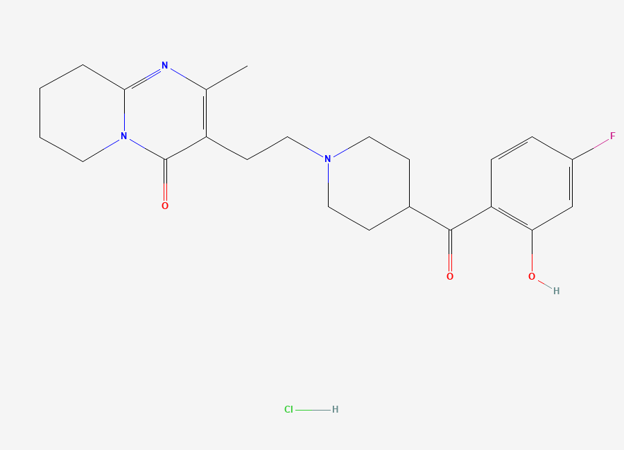 Two-dimensional chemical structure of Risperidone Related Compound G/ Risperidone 2-Hydroxybenzoyl Impurity (HCl Salt), CAS 152542-00-2