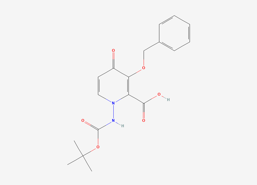 Two-dimensional chemical structure of 3-(Benzyloxy)-1-((tert-butoxycarbonyl)amino)-4-oxo-1,4-dihydropyridine-2-carboxylic acid