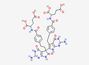 Two-dimensional chemical structure of 2-[[4-[2-[2-Amino-6-[2-amino-5-[2-[4-(1,3-dicarboxypropylcarbamoyl)phenyl]ethyl]-4,6-dioxo-3,7-dihydropyrrolo[2,3-d]pyrimidin-5-yl]-4-oxo-3,7-dihydropyrrolo[2,3-d]pyrimidin-5-yl]ethyl]benzoyl]amino]pentanedioic acid