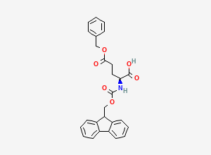 Two-dimensional chemical structure of (2S)-5-(Benzyloxy)-2-({[(9H-fluoren-9-yl)methoxy]carbonyl}amino)-5-oxopentanoic acid