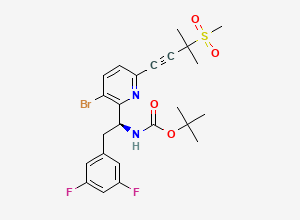 Two-dimensional chemical structure of tert-Butyl (S)-(1-(3-bromo-6-(3-methyl-3-(methylsulfonyl)but-1-yn-1-yl)pyridin-2-yl)-2-(3,5-difluorophenyl)ethyl)carbamate