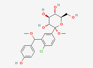 Two-dimensional chemical structure of (4S)-4-Hydroxyphenylmethoxy-2-methoxy Empagliflozin, CAS 2253771-11-6