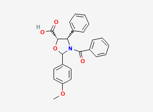 Two-dimensional chemical structure of (4S,5S)-3-Benzoyl-2-(4-methoxyphenyl)-4-phenyloxazolidine-5-carboxylic Acid, CAS 949459-76-1