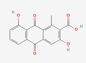 Two-dimensional chemical structure of 3,8-Dihydroxy-1-methyl-9,10-dioxo-9,10-dihydroanthracene-2-carboxylic Acid, CAS 69119-31-9