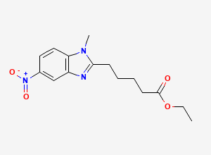 Two-dimensional chemical structure of Ethyl 5-(1-Methyl-5-nitro-benzimidazol-2-yl)pentanoate, CAS 3543-76-8