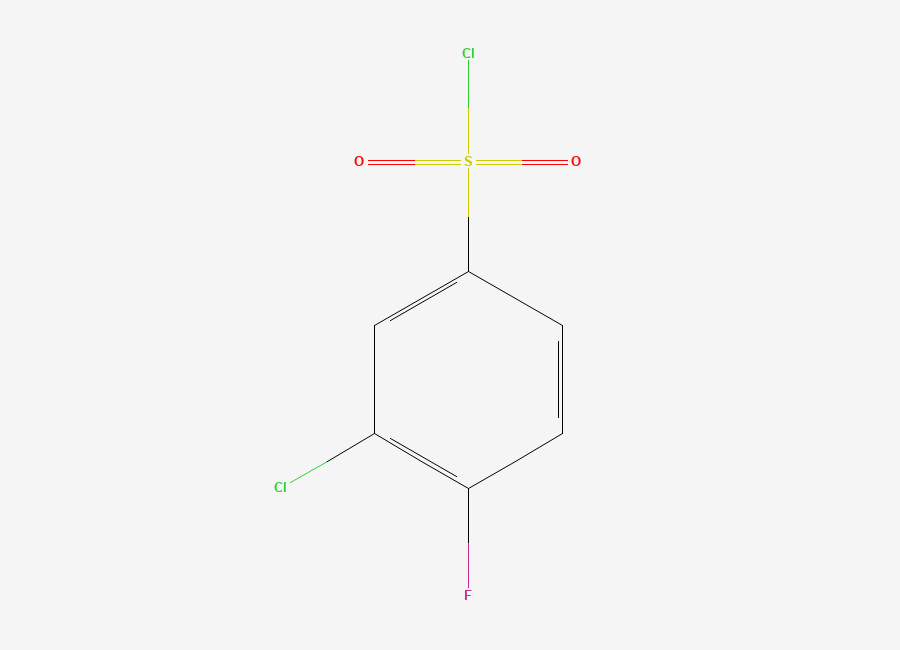 Two-dimensional chemical structure of 3-Chloro-4-fluorobenzenesulphonyl chloride
