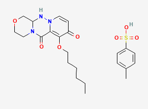 Two-dimensional chemical structure of (12aR)-7-(hexyloxy)-3,4,12,12a-tetrahydro-1H-[1,4]Oxazino[3,4-c]pyrido[2,1-f][1,2,4]triazine-6,8-dione 4-methylbenzenesulfonate