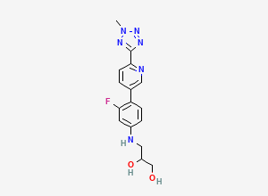 Two-dimensional chemical structure of 3-[3-fluoro-4-[6-(2-methyltetrazol-5-yl)-3-pyridinyl]anilino]propane-1,2-diol