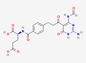 Two-dimensional chemical structure of (2S)-2-[[4-[3-(2-amino-4-formamido-6-oxo-1H-pyrimidin-5-yl)-3-oxopropyl]benzoyl]amino]pentanedioic acid