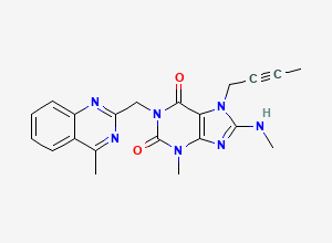 Two-dimensional chemical structure of 7-(But-2-yn-1-yl)-3-methyl-8-(methylamino)-1-((4-methylquinazolin-2-yl)methyl)-3,7-dihydro-1H-purine-2,6-dione, CAS 2468656-63-3