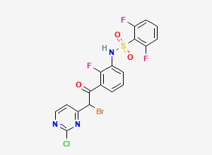 Two-dimensional chemical structure of N-(3-(2-bromo-2-(2-chloropyrimidin-4-yl)acetyl)-2-fluorophenyl)-2,6-difluorobenzenesulfonamide
