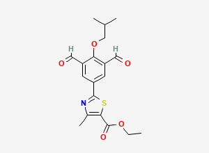 Two-dimensional chemical structure of ethyl 2-(3,5-diformyl-4-isobutoxyphenyl)-4-methylthiazole-5-carboxylate, CAS 2375033-26-2