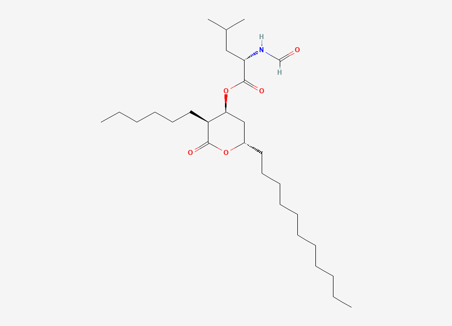 Two-dimensional chemical structure of N-Formyl-L-leucine (3S,4S,6S)-3-Hexyltetrahydro-2-oxo-6-undecyl-2H-pyran-4-yl Ester
