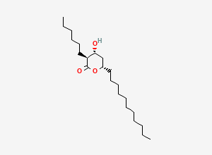 Two-dimensional chemical structure of (3S,4R,6S)-3-hexyl-4-hydroxy-6-undecyloxan-2-one, CAS 130793-26-9
