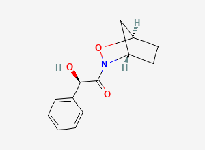 Two-dimensional chemical structure of (R)-1-((1R,4S)-2-Oxa-3-azabicyclo[2.2.1]heptan-3-yl)-2-hydroxy-2-phenylethan-1-one, CAS 2411506-35-7