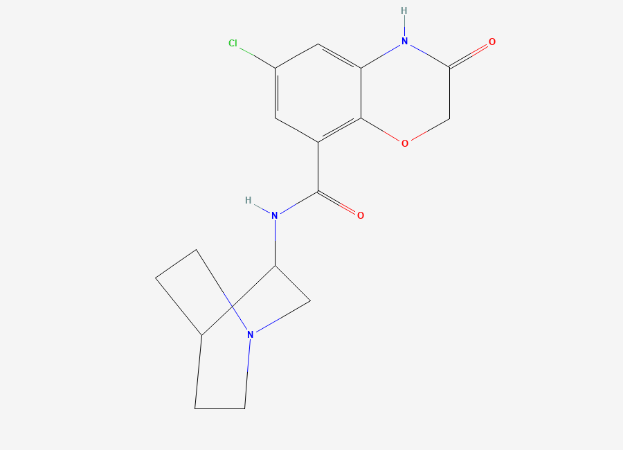 Two-dimensional chemical structure of 6-chloro-3,4-dihydro-3-oxo-N-(3-quinuclidinyl)-2H-1,4-benzoxazine-8-carboxamide