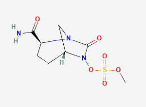 Two-dimensional chemical structure of (2S,5R)-2-Carbamoyl-7-oxo-1,6-diazabicyclo[3.2.1]octan-6-yl methyl sulfate