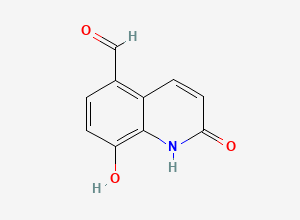 Two-dimensional chemical structure of 5-Formyl-8-hydroxycarbostyril, CAS 68304-21-2