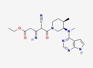 Two-dimensional chemical structure of Ethyl 4-cyano-3-imino-5-((3R,4R)-4-methyl-3-(methyl(7H-pyrrolo[2,3-d]pyrimidin-4-yl)amino)piperidin-1-yl)-5-oxopentanoate, CAS 2102039-99-4