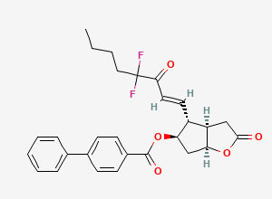 Two-dimensional chemical structure of (3AR,4R,5R,6AS)-4-((E)-4,4-difluoro-3-oxooct-1-en-1-yl)-2-oxohexahydro-2H-cyclopenta[b]furan-5-yl [1,1'-biphenyl]-4-carboxylate