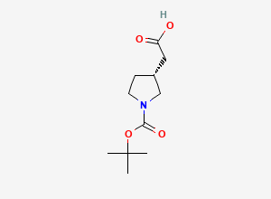 Two-dimensional chemical structure of (R)-3-Carboxymethyl-pyrrolidine-1-carboxylic acid tert-butyl ester