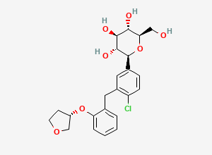 Two-dimensional chemical structure of (2S,3R,4R,5S,6R)-2-(4-chloro-3-(2-(((S)-tetrahydrofuran-3-yl)oxy)benzyl)phenyl)-6-(hydroxymethyl)tetrahydro-2H-pyran-3,4,5-triol